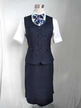 【大量】9号/11号 Alphapie製 100サイズ満タン！事務服 OL 会社制服 受付 案内 /中古 ベスト スカート ブラウス　ネイビー ドット柄　_画像3