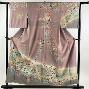 訪問着 身丈154cm 裄丈64cm M 袷 辻ヶ花 銀通し 金彩 小豆色 正絹 美品 名品 【中古】