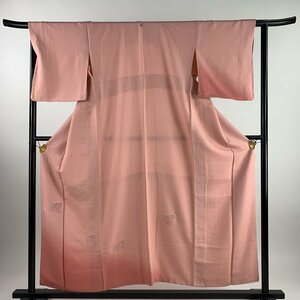 付下げ 身丈154cm 裄丈64.5cm M 袷 雲文 扇面 刺繍 ピンク 正絹 秀品 一つ紋 【中古】