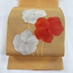 名古屋帯 美品 優品 夏帯 花 銀糸 オレンジ 正絹 【中古】