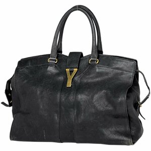 イヴ・サンローラン YVES SAINT LAURENT ロゴ トートバッグ ハンドバッグ トートバッグ レザー ブラック 275091 レディース 【中古】