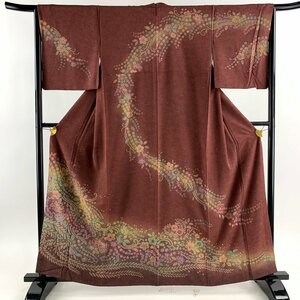 訪問着 身丈160.5cm 裄丈65cm M 袷 辻が花柄 ぼかし 小豆色 正絹 美品 秀品 【中古】