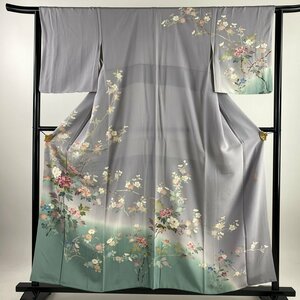 訪問着 身丈157.5cm 裄丈63cm S 袷 落款 桜 牡丹 ぼかし 薄紫 正絹 秀品 【中古】