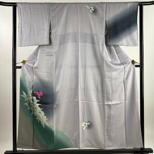 付下げ 身丈156.5cm 裄丈63cm S 袷 草花 染分け ぼかし 灰紫 正絹 美品 秀品 【中古】