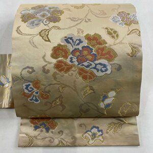 名古屋帯 秀品 華唐草 金糸 箔 ベージュ 正絹 【中古】