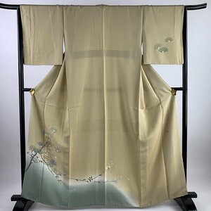 付下げ 身丈163.5cm 裄丈65cm M 袷 南克治 落款 松 草花 染め分け ベージュ 正絹 秀品 【中古】