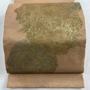 袋帯 秀品 花丸文 金彩 薄小豆 お太鼓柄 正絹 【中古】