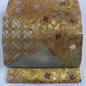 袋帯 美品 秀品 華文 笹蔓 金糸 箔 金色 六通 正絹 【中古】