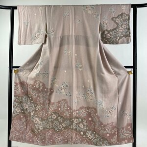 訪問着 身丈151.5cm 裄丈60cm S 袷 辻が花柄 染め分け 絞り 薄ピンク 正絹 秀品 【中古】