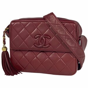 シャネル CHANEL ココマーク フリンジ ショルダーバッグ タッセル マトラッセ ショルダーバッグ レザー レッド レディース 【中古】