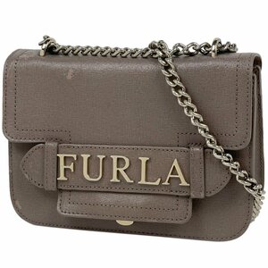 フルラ Furla ロゴ チェーン ショルダーバッグ 斜め掛け ショルダーバッグ レザー グレージュ レディース 【中古】