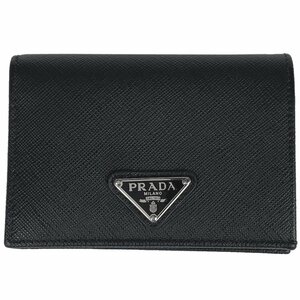 プラダ PRADA ロゴプレート コンパクトウォレット 二つ折り財布 サフィアーノレザー ネロ(ブラック) 1MV021 レディース 【中古】