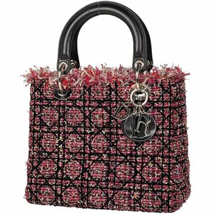 クリスチャンディオール Christian Dior レディディオール 2WAY ショルダー ツイード ハンドバッグ レッド ブラック レディース 【中古】