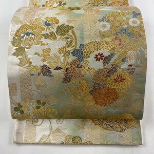 袋帯 美品 秀品 花丸文 菊 箔 金銀糸 クリーム 六通 正絹 【中古】