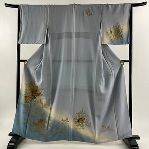 訪問着 身丈162.5cm 裄丈65cm M 袷 扇 松梅 金彩 螺鈿 薄紫 正絹 秀品 一つ紋 【中古】