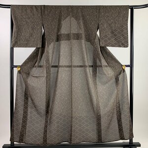 訪問着 身丈156.5cm 裄丈65cm M 薄物 絽 萩 菱 焦茶色 正絹 美品 秀品 【中古】