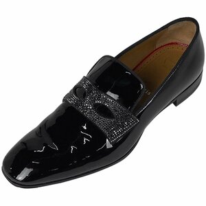 クリスチャンルブタン Christian Louboutin ローファー ビーズ エナメル 靴 ローファー パテントレザー ブラック メンズ 【中古】