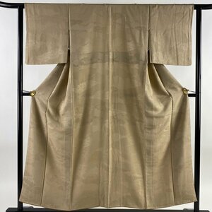 色無地 身丈153cm 裄丈62cm S 袷 地紋 薄茶色 正絹 美品 優品 一つ紋 【中古】