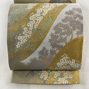 袋帯 美品 秀品 楓 桜 金糸 箔 薄紫 六通 正絹 【中古】