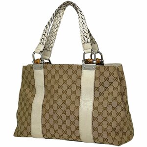 グッチ GUCCI GG柄 トートバッグ バンブー ハンドバッグ 編み込み トートバッグ キャンバス ベージュ ホワイト 232947 レディース 【中古】