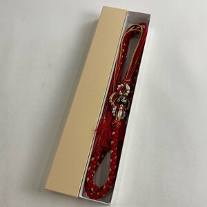 帯締め 優品 振袖用 桜 金糸 赤 正絹 和装小物 【中古】