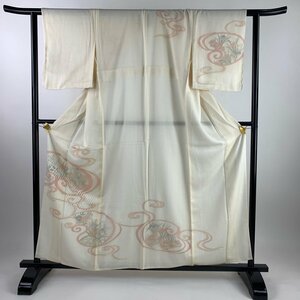 訪問着 身丈158cm 裄丈62cm S 紗絽袷 流水 菖蒲 クリーム 正絹 秀品 【中古】