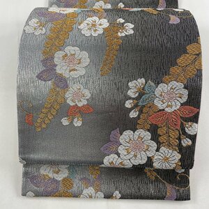 袋帯 美品 秀品 辻ヶ花柄 箔 唐織 銀色 六通 正絹 【中古】