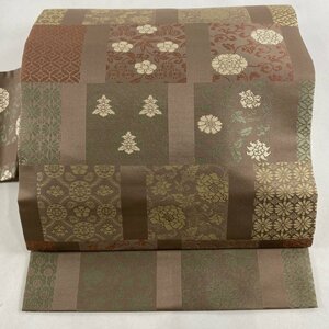 名古屋帯 美品 優品 花唐草 草花 茶色 正絹 【中古】