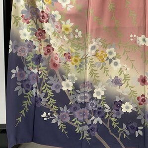 振袖 身丈166cm 裄丈68cm L 袷 落款 枝垂れ桜 染め分け ぼかし ピンク 正絹 秀品 【中古】の画像2