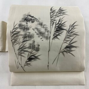 名古屋帯 美品 優品 夏帯 紗 笹 建物 白 正絹 【中古】