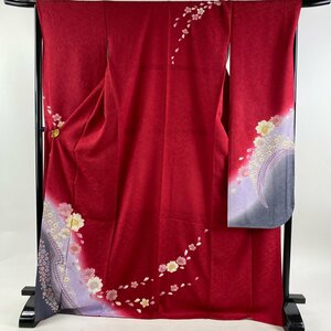 振袖 身丈171cm 裄丈68.5cm L 袷 桜 花びら 金糸 金彩 赤 正絹 美品 名品 【中古】