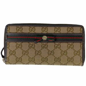 グッチ GUCCI GG柄 ラウンドファスナー 長財布 シェリーライン ウェブ インターロッキングG GGキャンバス ブラウン 257003 レディース 中古