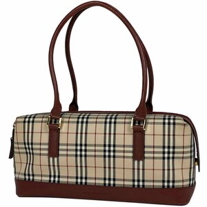 バーバリー BURBERRY チェック柄 ハンドバッグ ショルダーバッグ ノバチェック ハンドバッグ キャンバス ベージュ ボルドー レディー 中古