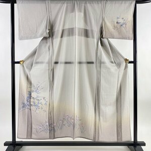 付下げ 身丈155cm 裄丈64cm M 薄物 絽 紫陽花 菖蒲 ぼかし 灰色 正絹 秀品 【中古】