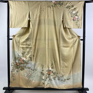 訪問着 身丈157.5cm 裄丈65cm M 袷 枝花 椿 金彩 ぼかし ベージュ 正絹 秀品 【中古】