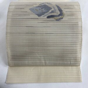 名古屋帯 美品 秀品 夏帯 八寸名古屋帯 絽 幾何学模様 金銀糸 クリーム 正絹 【中古】