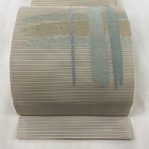 名古屋帯 美品 名品 夏帯 絽 松葉仕立て 八寸名古屋帯 幾何学模様 銀糸 箔 薄茶色 正絹 【中古】