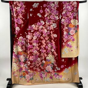 振袖 身丈168cm 裄丈70.5cm L 袷 anan 落款 草花 手鞠 刺繍 金彩 赤 正絹 美品 名品 【中古】