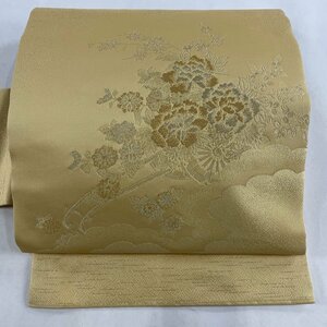 名古屋帯 美品 優品 寿光織 花車 雲文 金銀糸 黄色 正絹 【中古】