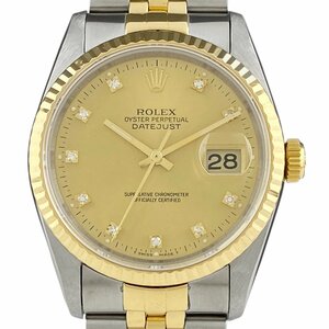 ロレックス ROLEX デイトジャスト 10Pダイヤ 16233G 腕時計 SS YG ダイヤモンド 自動巻き シャンパンゴールド メンズ 【中古】