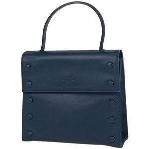 セリーヌ CELINE ロゴ ハンドバッグ 2WAY ショルダーバッグ ハンドバッグ レザー ネイビー レディース 【中古】