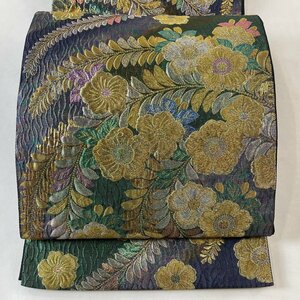 袋帯 美品 名品 辻ヶ花柄 金銀糸 箔 青紫 六通 正絹 【中古】