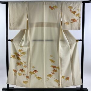 付下げ 身丈153cm 裄丈63cm S 単衣 枝花 ベージュ 正絹 秀品 【中古】