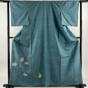  tsukesage length 159.5cm sleeve length 62cm S. on island . mountain talent . pongee ground. .. shop ..... ash green silk beautiful goods excellent article [ used ]
