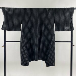 door garment length 106cm sleeve length 69.5cm L Japanese clothes coat kimono collar .. black ash silk beautiful goods excellent article [ used ]