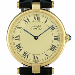 カルティエ CARTIER マスト ヴァンドーム ヴェルメイユ 590003 腕時計 シルバー925 GP レザー クォーツ アイボリー レディース 【中古】