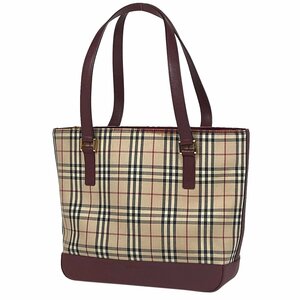 バーバリー BURBERRY ロゴ トートバッグ チェック柄 ショルダーバッグ トートバッグ キャンバス ベージュ ボルドー レディース 【中古】