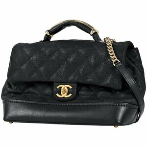 シャネル CHANEL ココマーク チェーン ２WAY ハンドバッグ マトラッセ ショルダーバッグ キャビアスキン ブラック レディース 中古