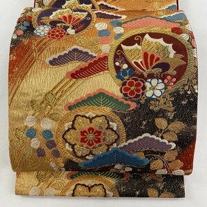 袋帯 美品 名品 蝶 笠松 唐織 金糸 金色 六通 正絹 【中古】