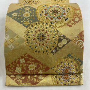 袋帯 美品 秀品 瑞宝唐草華文 草花 宝尽くし 金糸 箔 金色 六通 正絹 【中古】